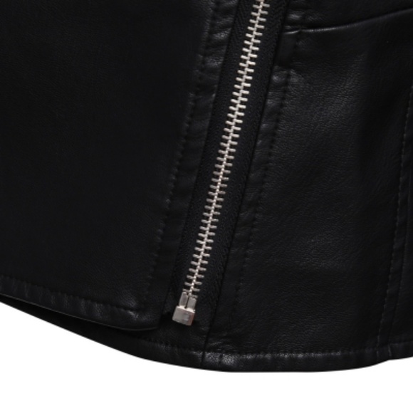 Faux Leather Biker Moto Jacket in Black - Picture 6 of 6